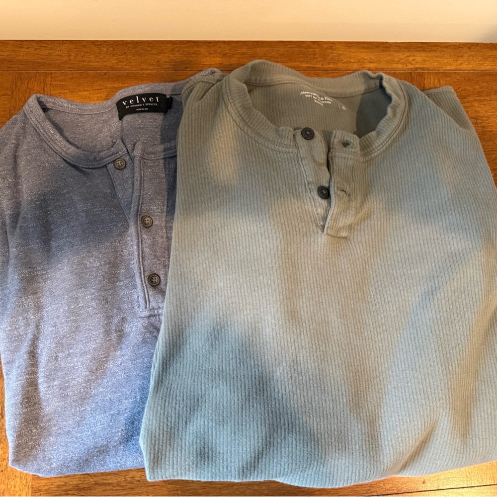 Lot of 2 Velvet Men's Blue and Abercrombie Green Henley Shirts